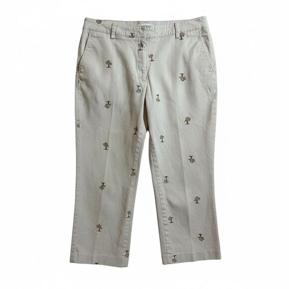 Briggs New York Pants - Briggs NY Vintage Palm Tree Embroidered Capri Pants Size14 Beige Tropical Resort
